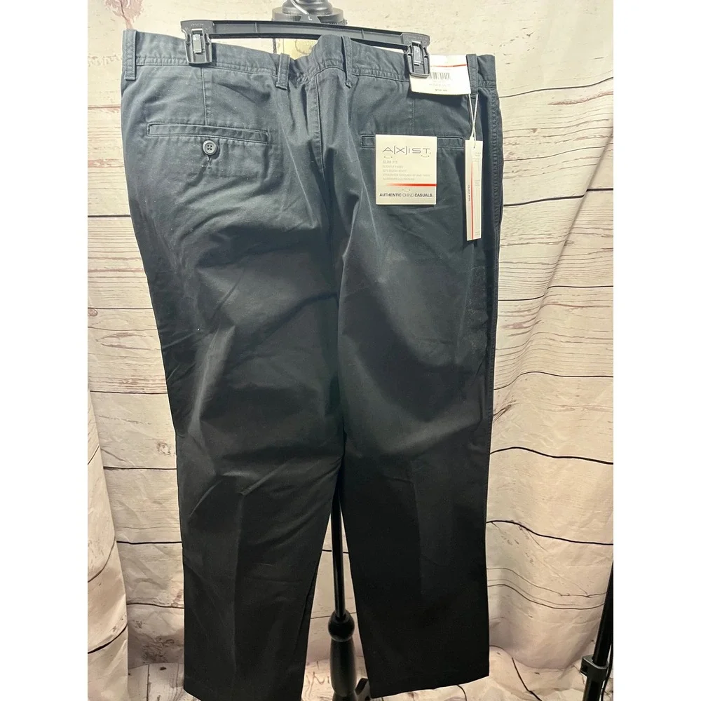 AXIST‎ Mens Slim Fit Chino Casuals Pants Caviar Black 38x30 NWT 3CFB0129 062